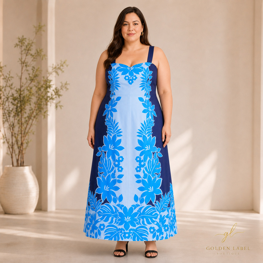 NWOT Maggy London 22W Blue Navy Floral Colorblock Maxi Dress Sleeveless - Picture 2 of 10